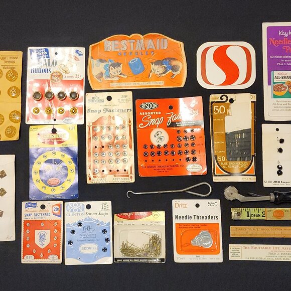 Antique ~ Vintage Lot Sewing Notions ~ Supplies ~ Needles ~ Buttons ~ Snaps - Picture 1 of 16